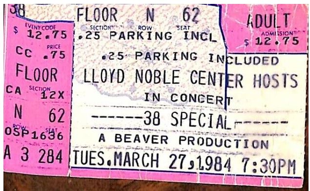 Golden Earring with 38 Special show ticket March 27 1984 Norman - Lloyd Noble Center.